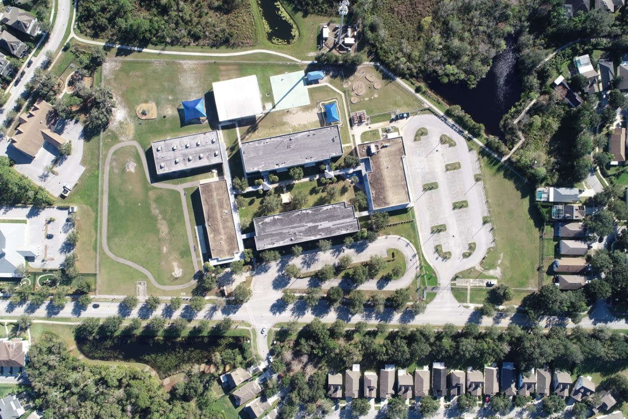 Fishhawk Elementary school as viewed overhead by a drone