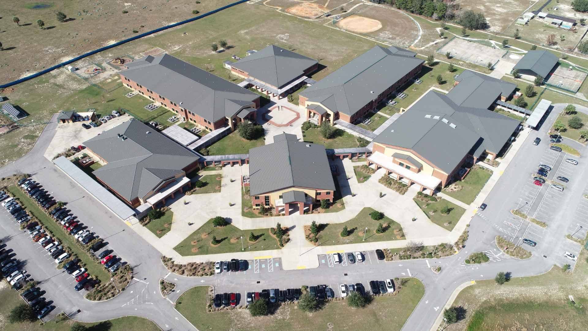 An overhead view of the Davenport School buildings