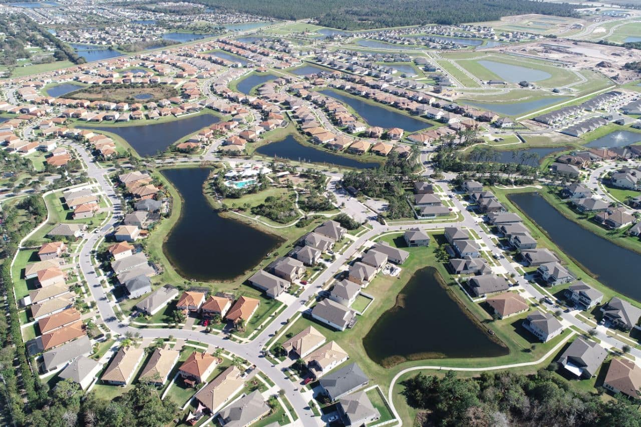 aerial view of Waterleaf housing neighborhood